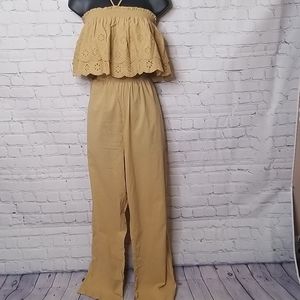 Happy Nature  ruffled eyelet jumpsuit Size Large Cotton
